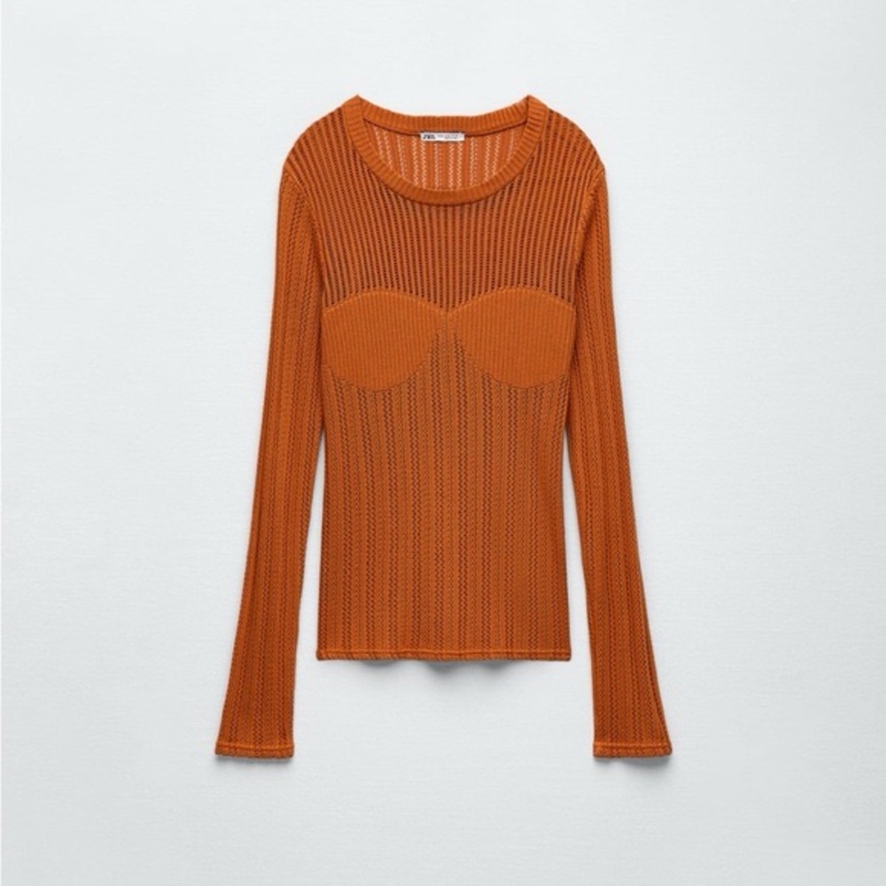 Zara Orange Knit Long Sleeve Top